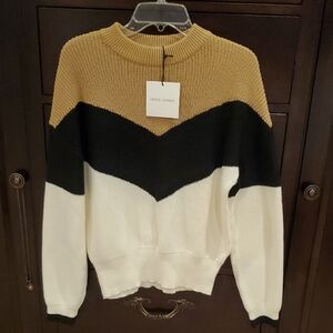 Women's Colorblock Sweater - Tan, Black, and White